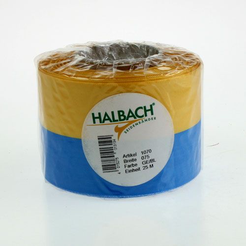 Floristik24 Koszorúszalagok moaré kék-sárga 75 mm