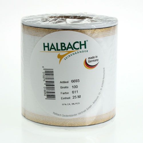 tételeket Fehér moaré koszorúszalag gyöngy szegéllyel és taft szegéllyel, díszszalag, gyászszalag, szélesség 100 mm, hossza 25 m