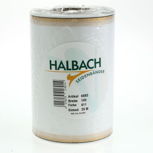 tételeket Elegáns moaré koszorú szalag arany szegéllyel, esküvői dekoráció, gyászszalag, fehér 150mm x 25m