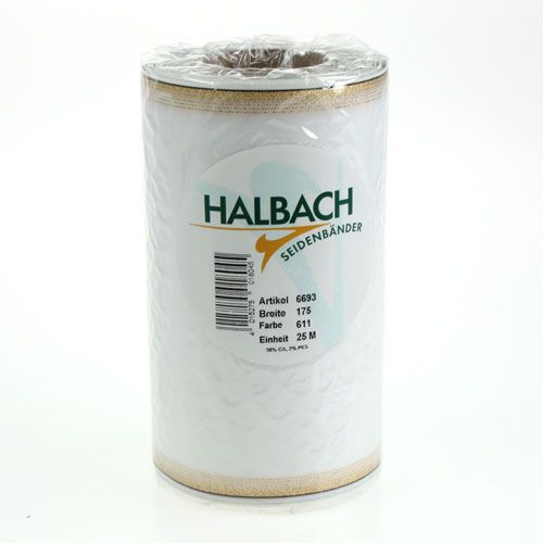 tételeket Fehér moaré koszorú szalag arany gyöngy szegéllyel, 175 mm - Elegáns szalag dekorációhoz és virágkötészethez