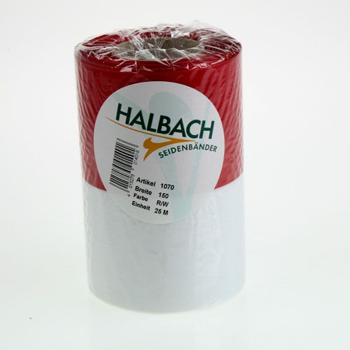 tételeket Moiré koszorú szalag, gyászszalag fehér-piros, díszszalag 150mm, emlékszalag gyászfleur, acetát taft 25m