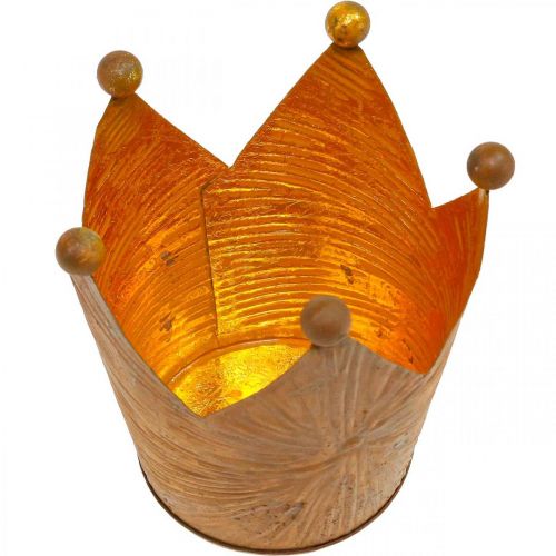 tételeket Tealámpa tartó korona rozsda arany megjelenésű fém dekoráció H11cm