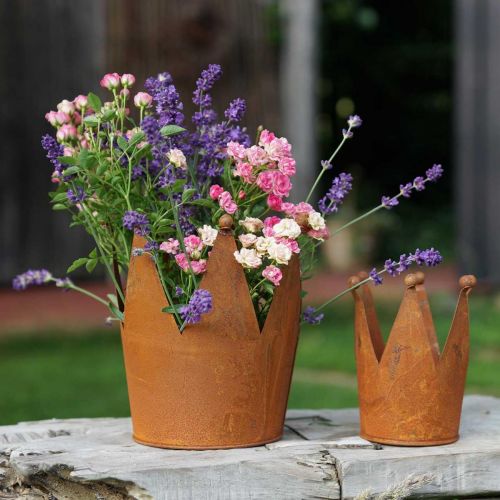 Floristik24 Korona fém rozsda díszítéssel patina ültetéshez Ø10,5cm H13,5cm