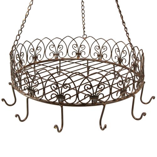 Floristik24 Küchenkrone konyhai akasztókosár horgokkal barna rozsdás megjelenés Ø40cm