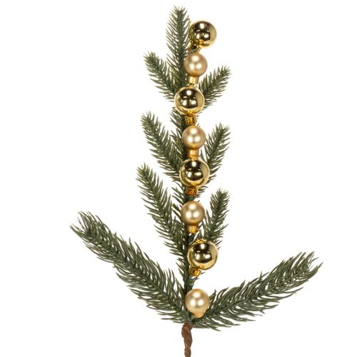 Műfenyőág arany színű mini karácsonyfadíszekkel, 46 cm, 2 darab