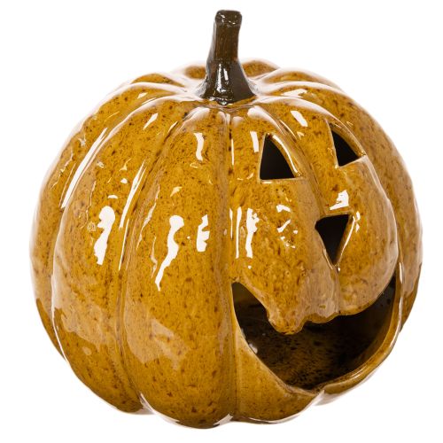 Kerámia tök arccal, LED díszítéssel, Halloween, 19cm vétel | Floristik24.hu