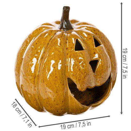 Kerámia tök arccal, LED díszítéssel, Halloween, 19cm | Floristik24.hu
