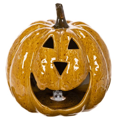 Kerámia tök arccal, LED díszítéssel, Halloween, 19cm | Floristik24.hu