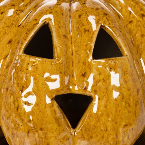 Kerámia tök arccal, LED díszítéssel, Halloween, 19cm | Floristik24.hu