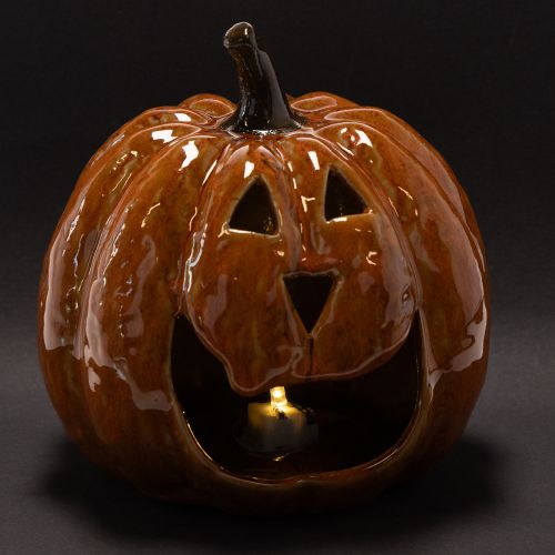 Kerámia tök Halloween LED dekoráció 15cm | Floristik24.hu