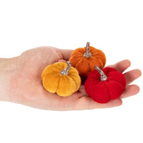 Dekoratív bársony tök szett három színben, mini tökök 5cm, 12 darab | Floristik24.hu