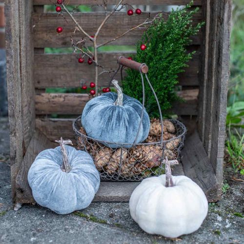 tételeket Sütőtök dekoráció őszi bézs szürke bolyhos H11cm Ø12cm 3 db