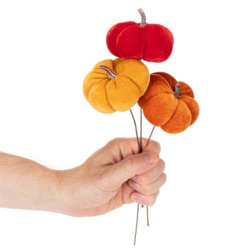 Dekoratív tök dróton, őszi dekoráció, bársony, háromszínű szett, 8cm, 9 darab | Floristik24.hu