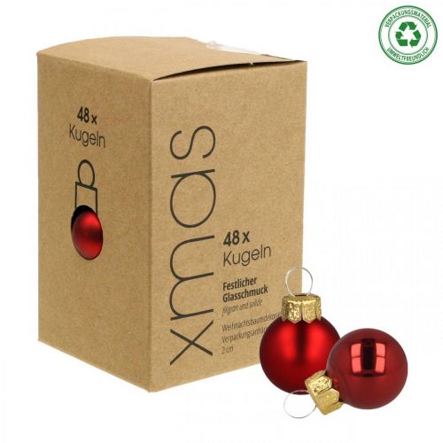 Floristik24 Mini karácsonyi golyók üveg piros matt/fényes Ø2cm 44 db