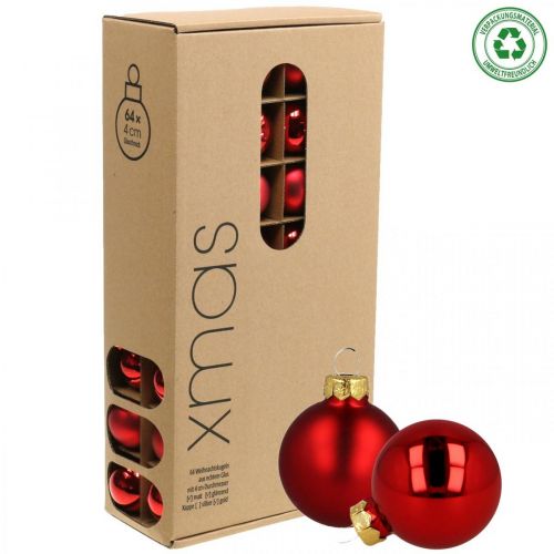 Floristik24 Karácsonyi labdák üveg piros üveggolyók matt/fényes Ø4cm 60 db