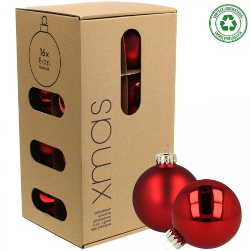 Floristik24 Karácsonyi golyók üveg piros üveggolyók matt fényes Ø8cm 14 db