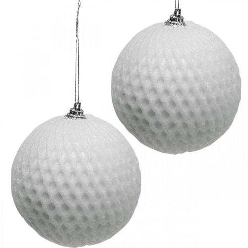 Floristik24 Karácsonyi golyó fehér méhsejt mintás Karácsonyfa golyó Ø8cm 6db