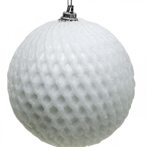 Floristik24 Karácsonyi golyó fehér méhsejt mintás Karácsonyfa golyó Ø8cm 6db