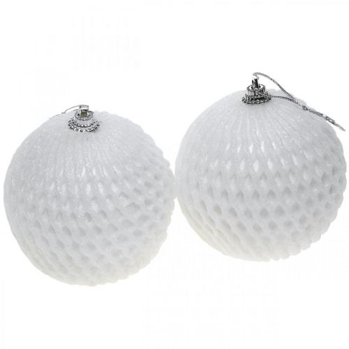 Floristik24 Karácsonyi golyó fehér méhsejt mintás Karácsonyfa golyó Ø8cm 6db