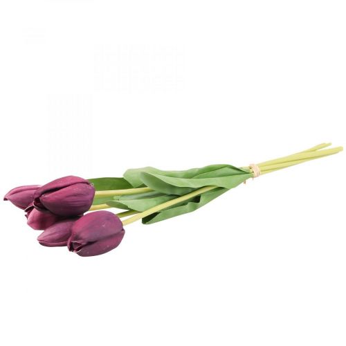 Floristik24 Művirág tulipán lila, tavaszi virág 48cm 5 db-os köteg
