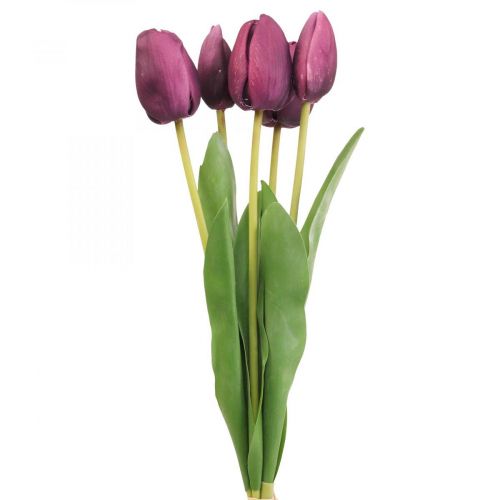 Floristik24 Művirág tulipán lila, tavaszi virág 48cm 5 db-os köteg