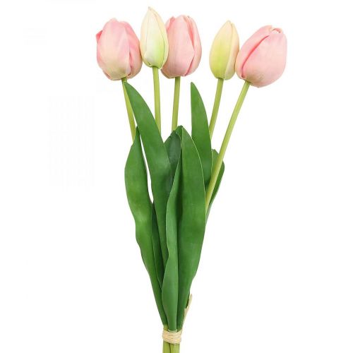 Floristik24 Művirág tulipán rózsaszín, tavaszi virág 48cm 5 db