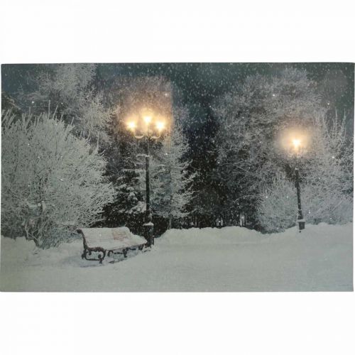 tételeket LED kép karácsonyi téli táj parkban pad LED falfestmény 58x38cm