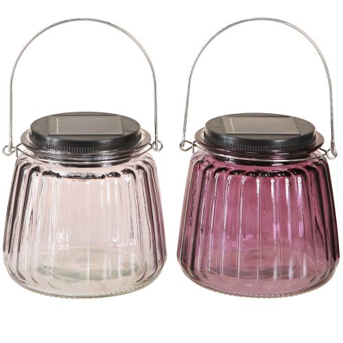 Floristik24 LED Kerti Világító Üveg Solar függesztő lila Ø10,5cm 2db