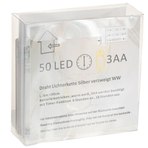 tételeket LED-es fényfüzér, 50 izzó, elemes, 5 m, meleg fehér