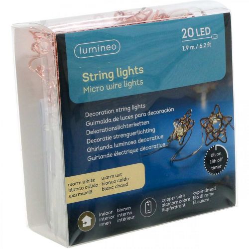 tételeket LED fénylánc csillagok mikro LED időzítő réz belsejében 1,90m