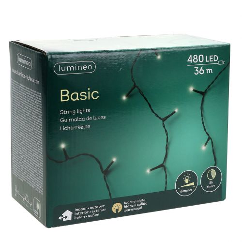 tételeket LED rizs világítólánc kültérre 480 36m fekete/meleg fehér