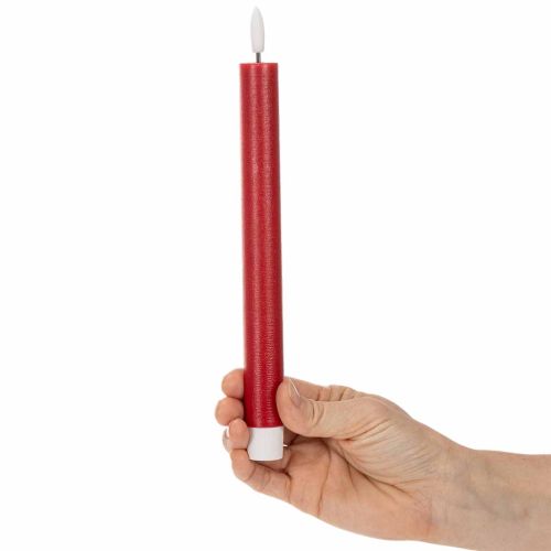 LED-es kúpos gyertya, piros, meleg fehér fénnyel, 24 cm, 2 darab | Floristik24.hu