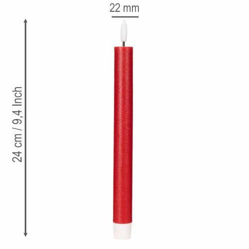 LED-es kúpos gyertya, piros, meleg fehér fénnyel, 24 cm, 2 darab | Floristik24.hu