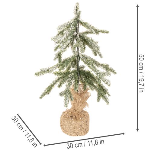 Műnövény hóval, LED karácsonyfa jutazsákban, elemes, beltéri használatra, 50cm | Floristik24.hu