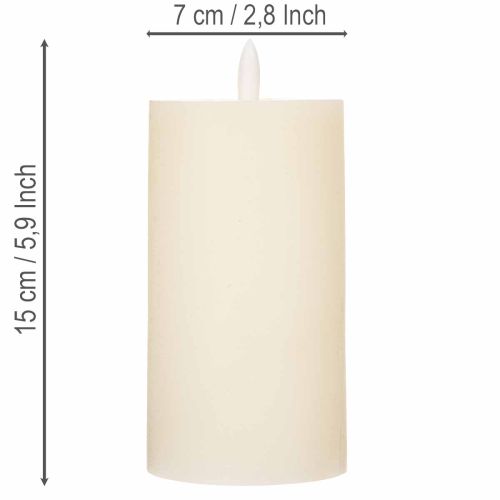 LED oszlopgyertya valódi viaszból, fehér színben, időzítő funkcióval, meleg fehér, 15 cm | Floristik24.hu