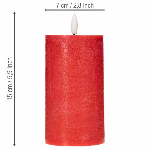 LED oszlopgyertya piros színben, időzítővel és meleg fehér fénnyel, valódi viaszból, 15 cm | Floristik24.hu