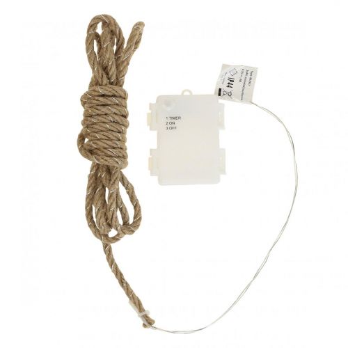 Floristik24 LED tündérfények akkumulátor juta szalag meleg fehér L295cm