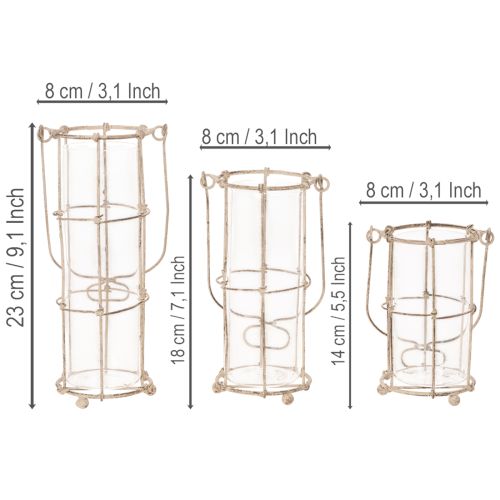 Kerti lámpa, fém széllámpa Ø8,5cm M23/18,5/14,5cm 3 darabos szett | Floristik24.hu