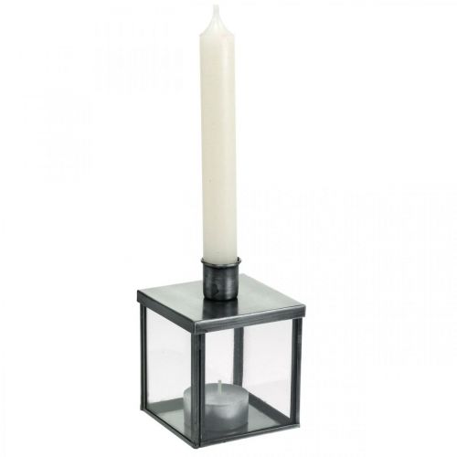 Floristik24 Dekoratív gyertyatartó ezüst gyertyához, antracit H11cm