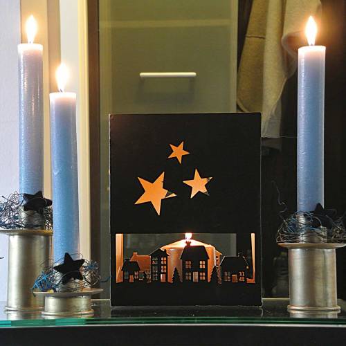tételeket Lámpás karácsonyi házak szögletes fekete, arany fém 20,5 × 10 cm H26 cm