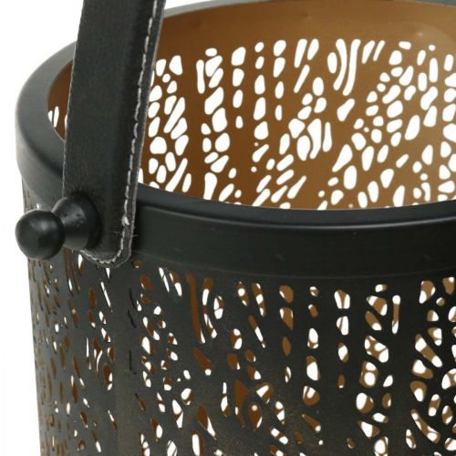 Floristik24 Fém lámpás, lámpás fával, őszi díszítéssel, fekete, arany Ø20 / 19 / 14cm H23,5 / 17 / 12,5cm