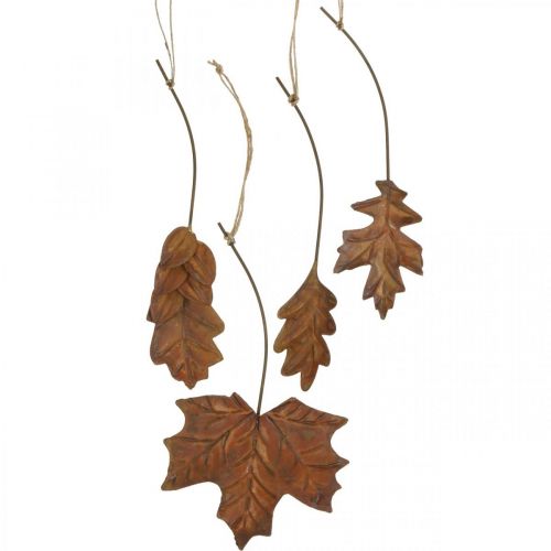Floristik24 Levelek fém akasztani rozsdabarna őszi levelek 7,5-10cm 4db