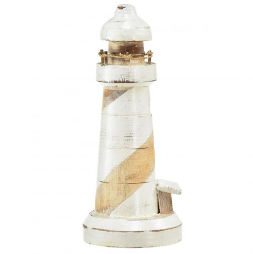 Floristik24 Világítótorony fából natúr fehér asztaldísz Ø7,5cm H19cm