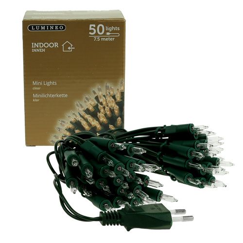 Floristik24 Mini 50 7,5 m-es fénylánc zöld / átlátszó belső használatra