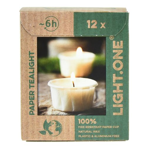 tételeket Light.one Paper Tea Lights természetes műanyagmentes vegán 12 db-os csomag