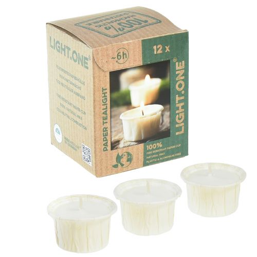 Light.one Paper Tea Lights természetes műanyagmentes vegán 12 db-os csomag
