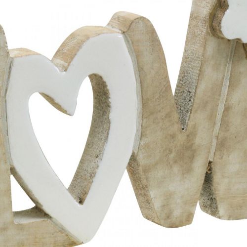 Asztaldísz &quot;Love&quot;, fa dekoráció szívvel és pillangóval natúr, fehér H24cm H17,5cm