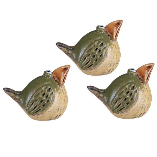 Floristik24 Vicces madárkerámia dekoráció tavaszi zöld 9×7,5×6,5cm 3 db