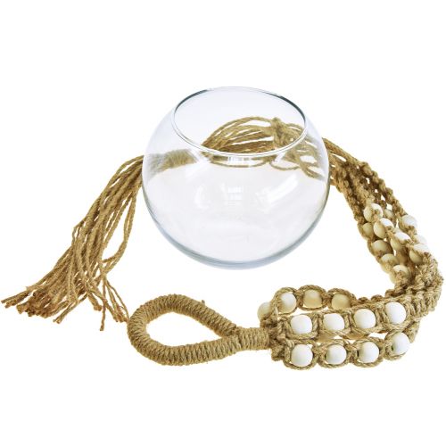 Floristik24 Makramé függőkosár üvegváza kerek függő dekoráció Ø13cm H75cm