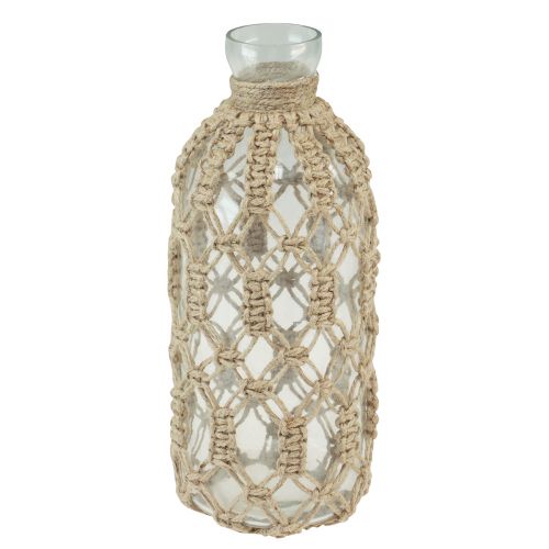 Makramé üveg üveg dekoratív váza natúr juta Ø10,5cm H26cm